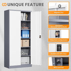 Metal Garage Storage Cabinets with Lock, 72" Tall Tool Cabinet with 2 Door and 5 Adjustable Shelves, Locking Garage Cabinets and Lockable Steel Locker for Home Office Warehouse-(Gray White-72”H)