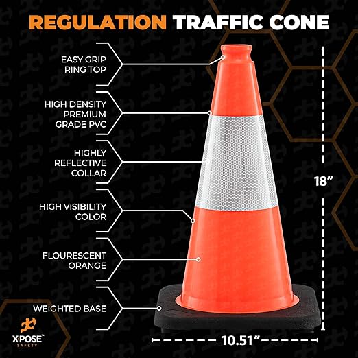 Xpose Safety 18 Inch Orange Traffic Cones 6" Collar - Bulk Full Pallet 928 Pack Multipurpose PVC Plastic Safety Cone for Parking, Soccer, Caution, Kids, and Construction - DOT Approved
