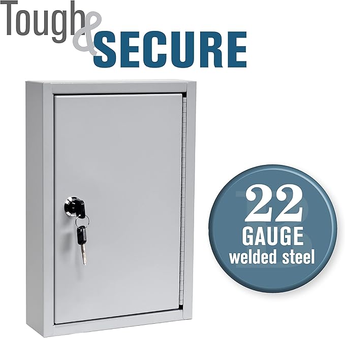 BankSupplies STEELMASTER 30 Key Cabinet | Single Lock Control Key Box | Welded 22 Gauge Steel Construction | Scratch Resistant | Write-On Key Tags for Easy Identification