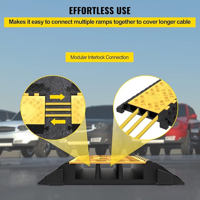 Happybuy 1 Pack of 3-Channel Rubber Cable Protector Ramps Heavy Duty 44000Lbs Load Capacity Cable Wire Cord Cover Ramp Speed Bump Driveway Hose Cable Ramp Protective Cover
