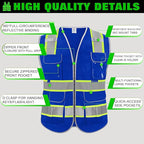 BeautyWill Custom Logo 10 Pockets Safety Vest Class2 ANSI Certified High Visibility Reflective Vest