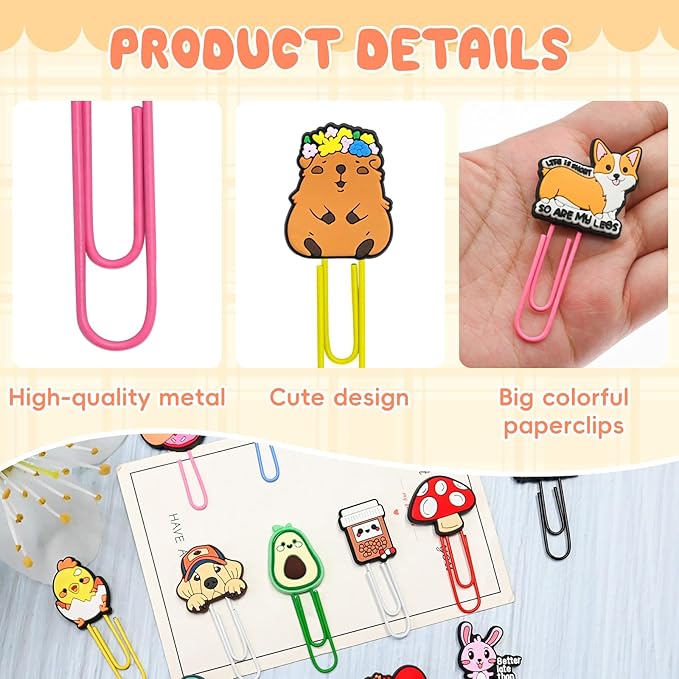 50 PCS Random Paper Clips Metal Paperclip Large Size Paper Clip Cute Bookmark Colorful Office Supplies Bookmark Clamp Desk Accessories Stationery for School Gifts for Christian