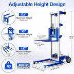 122" Material Lift Winch Stacker, 400 lbs Capacity Manual Material Lifts, Adjustable Straddle Material Lifter, Hand Winch Lift Trucks for Warehouse, Factory, Lightweight, 42.90" L x 43.30" W