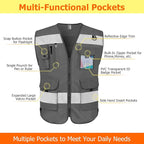 TCCFCCT High Visibility Vest 9 Pockets Hi Vis Reflective Safety Vest for Men Women, Construction Vest with Reinforced Sewing, Durable to Use, Meets ANSI/ISEA Standards, (Grey, 4X-Large)