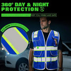 BeautyWill Custom Logo 10 Pockets Safety Vest Class2 ANSI Certified High Visibility Reflective Vest