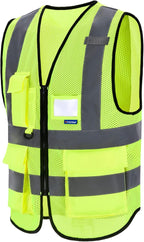 A-SAFETY High Visibility Mesh Safety Reflective Vest with Pockets and Zipper,Hi Vis Viz Reflective Safety Vest(Yellow Mesh XXXL)