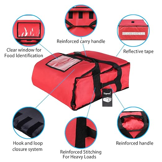 Pizza Bag, Thermal Pizza Delivery Bags Insulated Pizza Delivery Bag Pizza Boxes Professional Warmer Carrier Moisture Free for 3-12" or 3-14" (Red, 15"X15"X7")