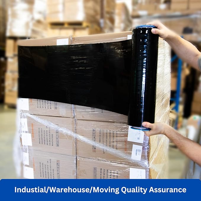 Noah's Ark Warehouse 18" x 1500FT Industrial Class Pallet Wrap, 60 Gauge Black Stretch Film for Warehouse Packing, Adhering Packing Moving Packaging (1 Pack)