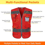 TCCFCCT High Visibility Vest 9 Pockets Hi Vis Reflective Safety Vest for Men Women, Construction Vest with Reinforced Sewing, Durable to Use, Meets ANSI/ISEA Standards, (Red, 4X-Large)