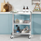 Hally Stainless Steel Utility Cart 3 Tier NSF Commercial Heavy Duty Metal Mobile Food Rolling Cart with Handle and Wheels for Kitchen, Restaurant, Hospital, Laboratory and Home, 24" L x 16" W x 34" H