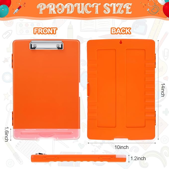 Crtiin 6 Pcs Plastic Clipboard with Storage Colored A4 Nursing Holder Heavy Duty Waterproof Storage Clipboard Folder for Office School Nurses Teacher Essentials (Bright Color)