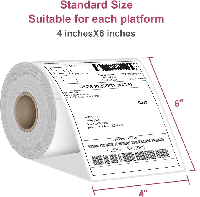 [15000Labels] 4"x6" Shipping Label 60 Rolls, 4-x-6-inch Thermal Label Paper, Compatible with Zebra 2844 Brother Rollo Direct Thermal Printer