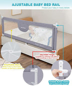 MBQMBSS 58'' L x 26.7" H Bed Rail for Toddlers, Baby Bed Rails Guard for Toddlers, Height Adjustable Rail Fit for Side of King Size Queen Full Bed, Bed Rails for Kids with Child Lock & Y-Shaped Strap