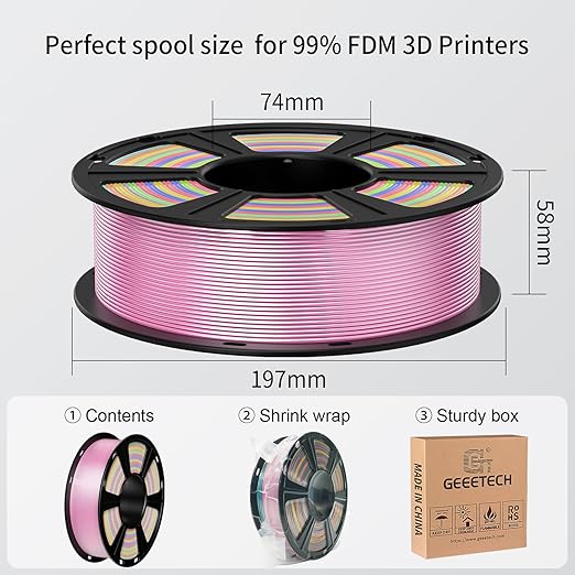 GEEETECH 3D Printer Silk PLA Filament 1.75mm Yellow, Shiny 3D Filament 1kg (2.2lbs) 1 Spool, Dimensional Accuracy +/- 0.02 mm, Yellow