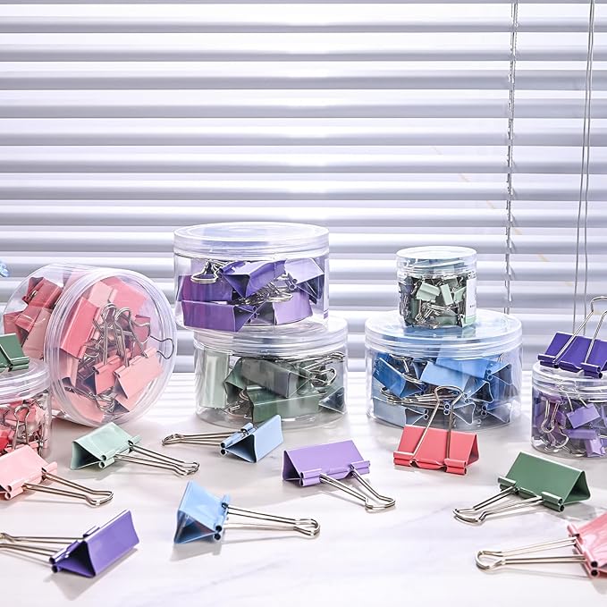 Temiary 208 Pcs Metal Binder Clips, Assorted Sizes Extra Large, Large, Medium, Small, Mini, Micro Binder Paperwork Clip, Morandi Colored Paper Clamps Bulk for Office, Home, School (Pink)