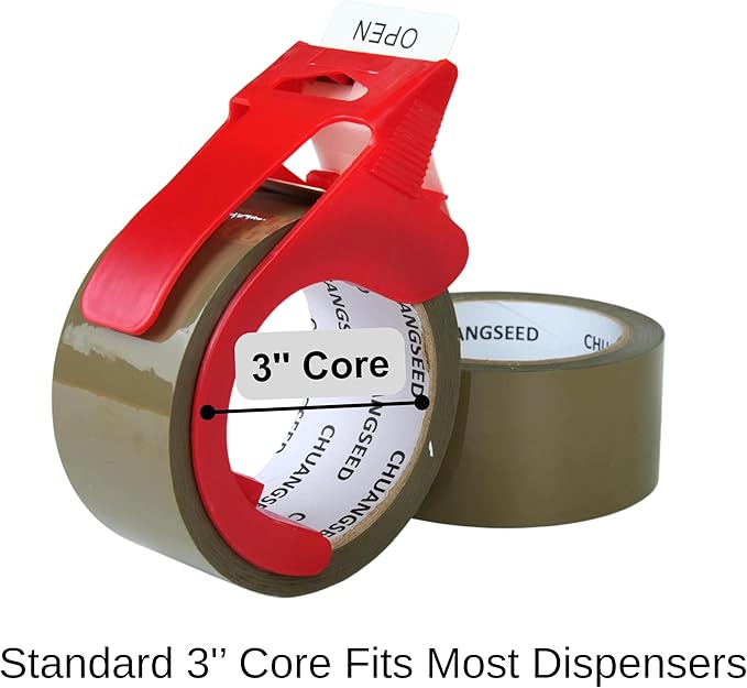 CHUANGSEED Packing Tape with Dispenser – 6 Rolls Brown Shipping Tape (2.4Mil x 1.88” x 60 Yards), Heavy Duty Box Sealing Tape for Moving, Packaging, Office, Warehouse