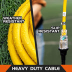 3-Outlets Indoor Outdoor Extension Cord Weatherproof with Lighted End, UL Listed, 12 Gauge 25FT Yellow 3 Prong Heavy Duty, 12/3 SJTW 15A Extension Cord