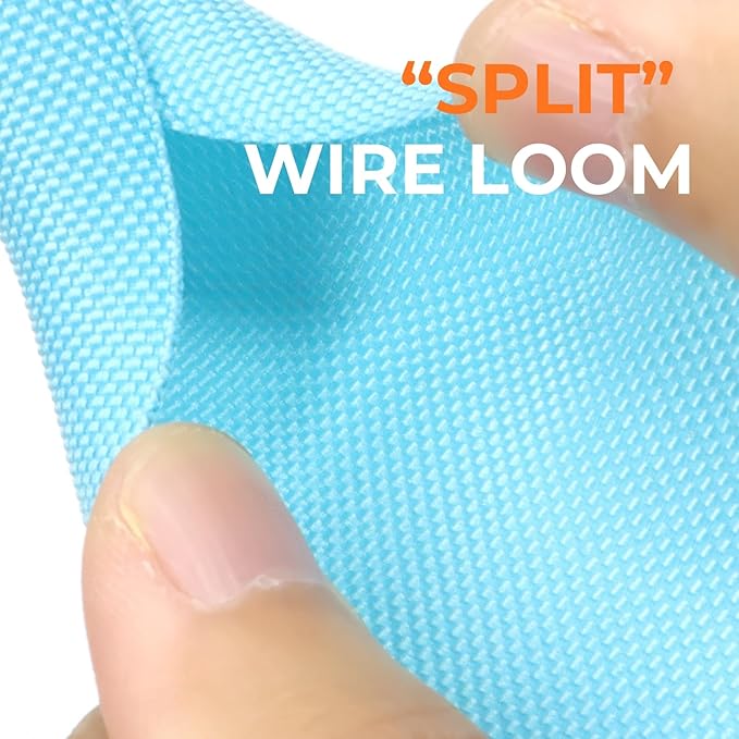 3/8 inch Split Braided Cable Management Sleeve for USB Cable Power Cord Audio Video Cable, Wire Loom Cord Protector from Cat Dog Chewing (Sky Blue, 25FT)