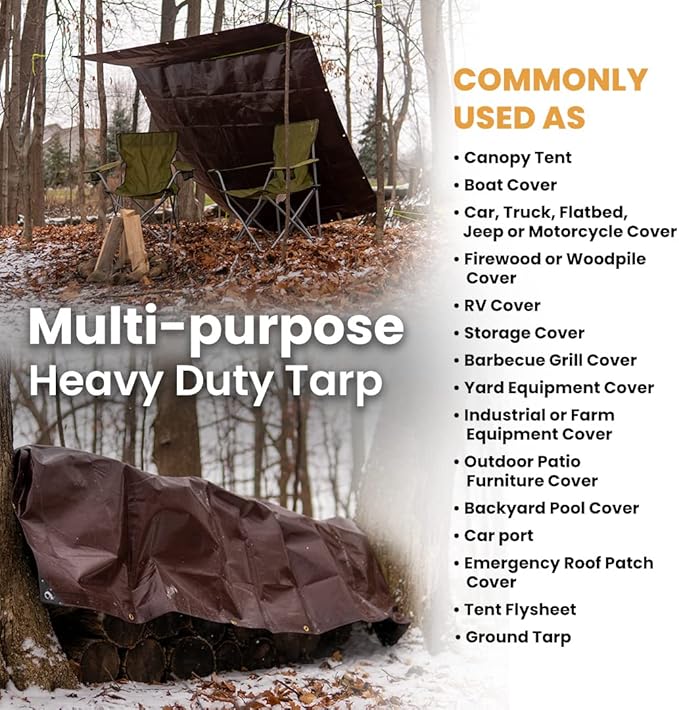 WHITEDUCK 10x20 Tarp 16 MIL Heavy Duty Poly Tarp Waterproof UV Resistant, True to Size, Rust-Proof Grommets, Tear & Rip Resistant, Extra Thick, Camping, Construction, Boat & Equipment Cover