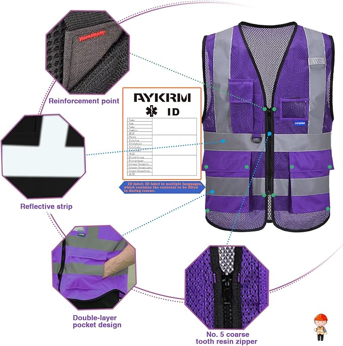 A-SAFETY XSmall Purple High Visibility Mesh Safety Reflective Vest for Men Women (Purple Mesh XS)