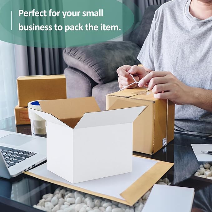 Eupako 30 Pack Small Shipping Boxes Assorted Sizes, White Corrugated Box Mailers, Cardboard Boxes for Packaging Small Business, Mailing, 5x5x5 & 6x6x6 & 8x6x6 10 PCS Each Small Boxes