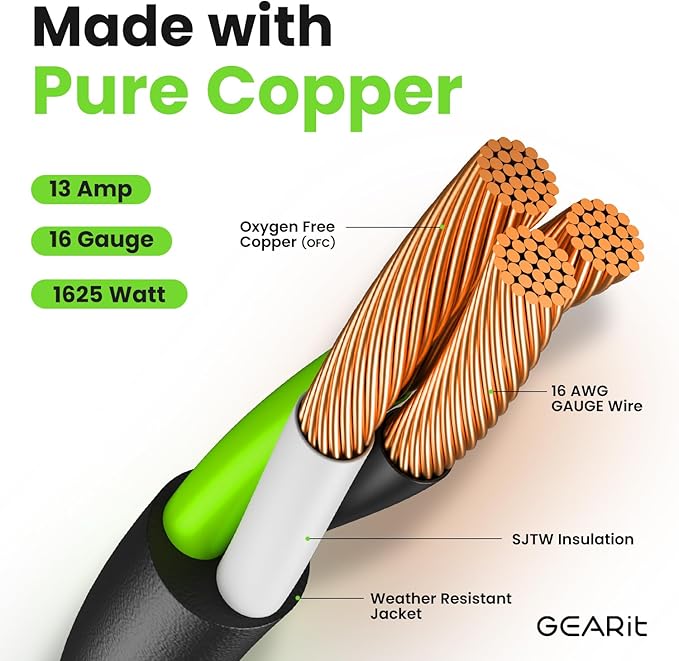 GEARit 360 Rotating Plug Indoor Outdoor Extension Cord Waterproof 25ft - 16 Gauge 16/3 AWG, 13A 1625W, 3 Prong Heavy Duty Extension Cord Weatherproof Power Cable for Outdoor Landscaping, Lights, ETL