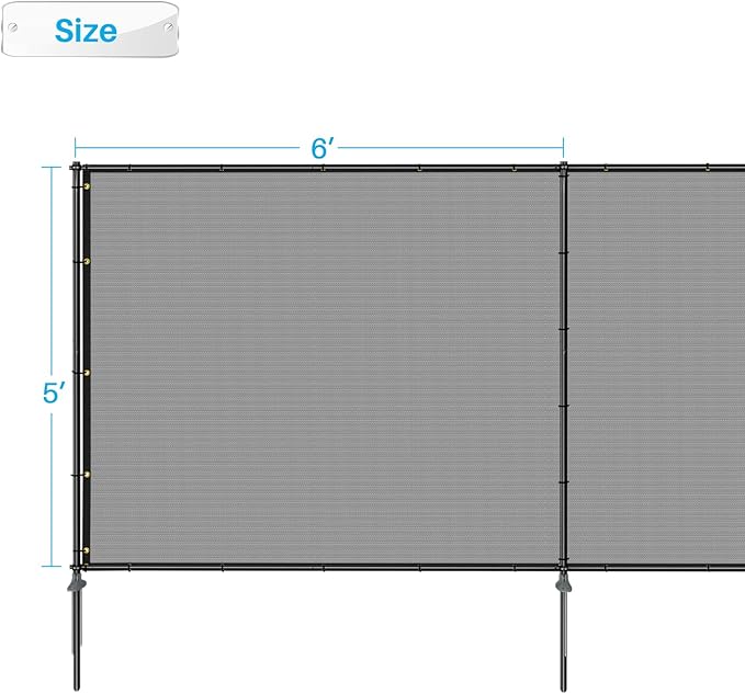 Patio 5' x 7' Outdoor Privacy Screen Freestanding Temporary Fence Panels Net Cover with Metal Poles for Outside Backyard Pool Garden Air Conditioner Fencing, Light Gray
