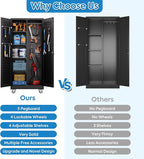 SUXXAN Broom Closet with Wheels 71"x 31.5"x15.75", Metal Cleaning Cabinets with Louvered Doors Hooks and Hanging Rods, Lockable Cabinet with Pegboard, Adjustable Shelf,for Garage, Laundry Room