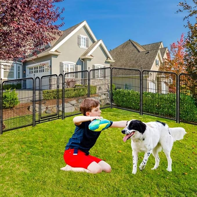 14 Panels Tall Garden Fence with Gate, 36 in(H) X31 Ft(L) Wide Door Low Sills Dog Fencing Outdoor for Yard, Black Garden Fence for Dogs Rabbits