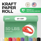 Christmas Green Kraft Paper Roll 12" x 1200" (100 ft) with Cutter - USA-Made Wrapping Paper for Packing, Moving, Shipping & Crafts/Arts - 100% Recyclable Natural Craft Material by IDL Packaging
