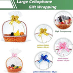 30 Packs Large Clear Cellophane Bags 14x20 18x24 24x30 Inches Jumbo Gift Basket Wraps Extra-large Transparent Plastic Bags for Fruit Basket, Gift Wrap, Treats, Arts and Crafts, 30 pcs Pull Ribbon Bow Ties