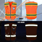 TCCFCCT Work Vest for Men Women 9 Pockets High Visibility Safety Vest with Fluorescent Yellow Extend Edge, Hi Vis Reflective Vest for Workers, Surveyors, Meets ANSI/ISEA, (DB-Orange, 4X-Large)