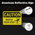 T&R Caution Watch Your Step Signs - 4 Pack - 10 x 7 Inches Rust Free .040 Aluminum -Reflective, UV Protected, Waterproof, Weatherproof and Fade Resistant - 4 Pre-drilled Holes
