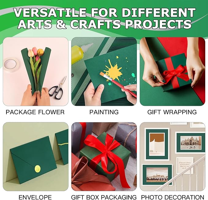Vanhench Green Wrapping Paper Roll 17.5"×963" (80 1/4FT), Solid Color Art Green Kraft Craft Paper Roll, Christmas Wrapping Paper, Birthday Bouquet Flower Crafts, Dark Green Bulletin Board Paper