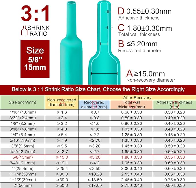 Chanzon 3:1 Ratio - 80ft Roll - Heat Shrink Tubing 5/8" (15mm) - Marine Grade Waterproof Adhesive Lined - (25M Total Length) Green Polyolefin Sleeving Wrap Shrinking 3 to 1 Ratio 1pcs