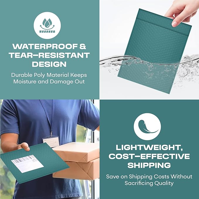 Green Poly Bubble Mailers 8.5x12 inch #2 | Self Seal Padded Envelopes | Cushioned Bubble Mailer | Usable Size 8.5x11 | Water Proof | Lightweight mailing Shipping Bags | 200 Pack Bulk