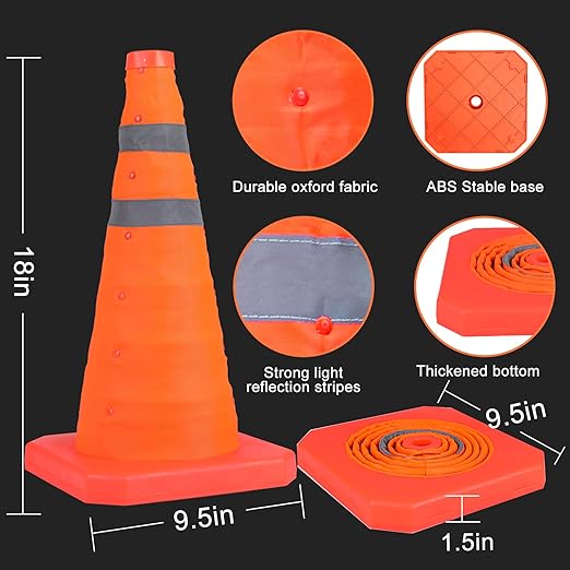 [20 Pack]18 Inch Collapsible Traffic Safety Cones - Parking Cones with Reflective Collars, Orange Safety Cones for Parking lot, Driveway, Driving Training etc