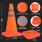 [6 Pack]18 Inch Collapsible Traffic Safety Cones - Parking Cones with Reflective Collars, Orange Safety Cones for Parking lot, Driveway, Driving Training etc