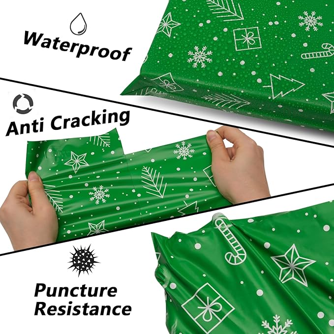 Poly Mailers 10x13 Inch 100 Pcs - Christmas printed Shipping Bags, 2.4mil Thickness, Waterproof and Tear Resistant Mailing Envelopes, Self-Sealing Packaging Bags for Small Business