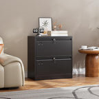 Aobabo 2 Drawer Lateral File Cabinet, Lockable Metal Filing Cabinet with Name Card, Suitable for Home Office School Hanging Files Letter/Legal/F4/A4 Size,Required-Assembly,Black