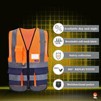 A-SAFETY High visibility vest,Reflective Safety Vest Workwear 7 Pockets Hi Vis Durable Vest with Reflective Tapes 4 Lower Pockets,Orange&Navy M