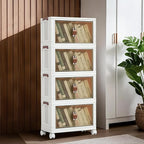 4 Tier Plastic Stackable Storage Bins and Boxes Organizer, Foldable Containers, Stackable Closet Organizers, Collapsible Boxes, White (4 Tier, 25.8″)