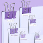 Temiary Aesthetic Binder Clips, 24 Pcs 1.26 Inches Small Metal Binder Clip with Clear Storage Container, Binding Paperwork Clamps for School Teachers Office Supplies (Purple)