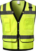 Reflective Safety Vest With Back Plan Pocket, High Visibility Class 2 Heavy Duty Surveyor, ANSI/ISEA Standard, Construction Work for Men & Women (Lime-Button, M)