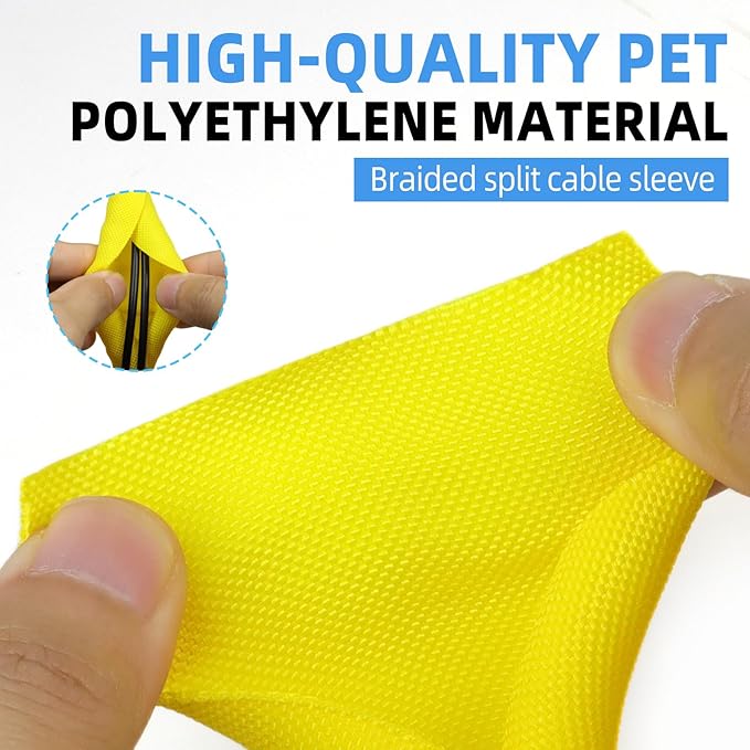 Automotive Wire Loom Tubing, Split Braided Cord Protectors from Pets No Chew, Flexible Cable Sleeve Cable Management for TV/Computer/Electric Wires (Yellow, 1"-25ft)