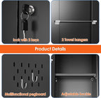 Broom Closet Storage Cabinet with 5 Pegboard, Hanging Rod &13 Hooks, Utility Metal Garage Storage Cabinets with Doors and 4 Shelves for Garage Home Storage, Black,61.6" Hx27.6 Wx13.8 D