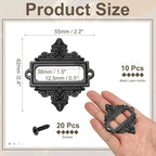 uxcell 10 Pcs Metal Label Holder, 2.2 x 2.4 Inch Small Vintage Card Frame Tag Floral Lace Label Holder with Screws for File Boxes Drawers Door Cabinet Book Shelves, Black