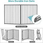 No Pawblems Free Standing Dog Gate with Door, 30'' Tall Foldable Dog Fence for Indoor & Outdoor, Up to 208 Inch Extra Wide Puppy Gate for Stairs, Hallways, Doorways, Deck, Yard (Black, 8 Panels)