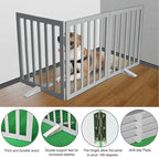 ZJSF Freestanding Indoor Dog Gate for House Foldable Wood Puppy Gate for Doorways Pet Gate for Stairs Extra Wide Pet Fence, Grey, 24" Height 3 Panels