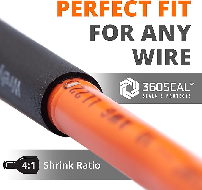 Wirefy 1-1/2" Heat Shrink Tubing - Large Diameter - 4:1 Ratio - Adhesive Lined - Industrial Heat-Shrink Tubing - 50 Feet Roll - Black